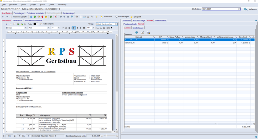 Gerüstbau Angebotserstellung mit der Handwerkersoftware Optimus