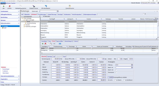 Gerüstbau Material und Leistungen in der Handwerkersoftware Optimus