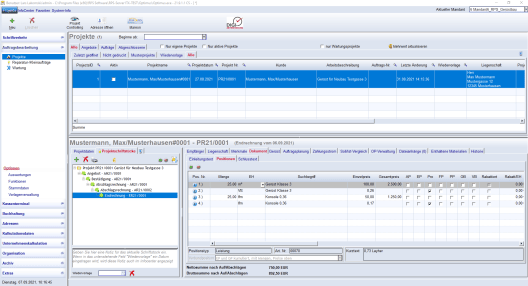 Gerüstbau Projektbearbeitung in Optimus