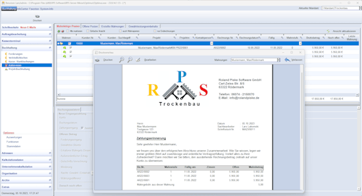 Das Mahnwesen im Rechnungsprogramm für Handwerker Optimus