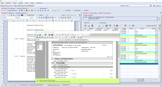 Erfassung von Positionsaufmaß in der Bausoftware Optimus