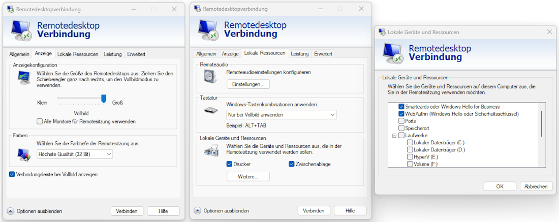 RDP-Einstellungen für Optimus Cloud